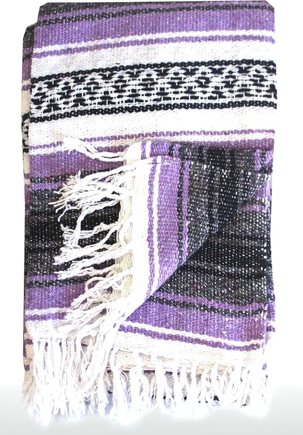 Del Mex Classic Mexican Blanket, Large Authentic Woven Falsa Throw (70"x50"), Artisan Southwest Décor for Beach, Yoga, Outdoors (Lavender)-Ruum Studio Home