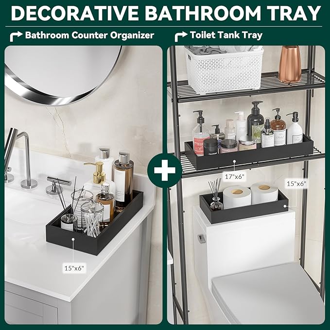 Bamboo Drawer Organizer, Extra Large Silverware Organizer for Kitchen Drawer, Stackable Utensil Organizer, 2 Pcs Toilet Tank Topper Tray, Wooden Toilet Paper Basket (Black, 17 X 6 X 2 Inch)-Ruum Studio Home