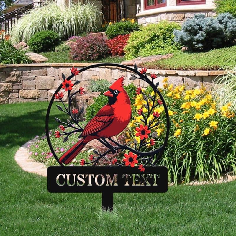 Personalized Name Garden Cardinal Metal Signs with Stake, Custom Family Name Yard Decor for Outdoor Outside, Cardinal Lawn Patio Stake Gardening Enthusiasts Grandmothers Gift-Ruum Studio Home
