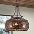 WUZUPS Chandelier Rustic Farmhouse Industrial Round Ceiling Pendant LED Light Fixture with Later-Cut Openwork Drum Shade, H 15.7" x W 13.4", Oil Rubbed Bronze-Ruum Studio Home