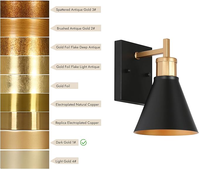 KSANA Black Gold Sconce, Modern Farmhouse Wall Sconces Lighting Fixture with Metal Shade for Bathroom, Kitchen, Bedroom and Stairway-Ruum Studio Home