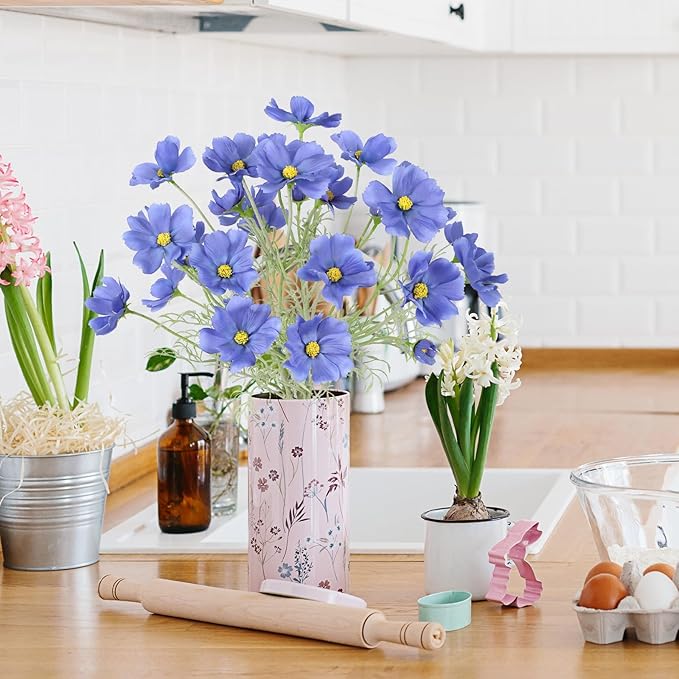 IPOPU Blue Flowers Artificial Cosmos 5PCS Fake Blue Wildflowers 24.5" Fake Daisies for Home Decor Indoor Faux Wild Flowers for Floral Arrangements Wedding Centerpiece-Ruum Studio Home