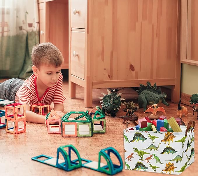HIYAGON Rectangular Dinosaur Basket Baby Kids Storage Basket for Boys Cute Toy Box Bin Organizer Book Shelf Dinosaur Room Decor(Toy Dinosaur)-Ruum Studio Home