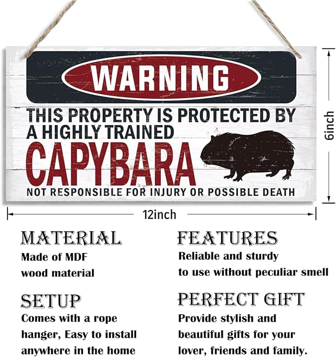 Warning Sign, Capybara Warning Wood Plaque Sign, Funny Door Signs, Decorative Wood Hanging Suspension Plaque, Farmhouse Wooden Wall Decor, Outdoor Hanging Wooden Signs-Ruum Studio Home