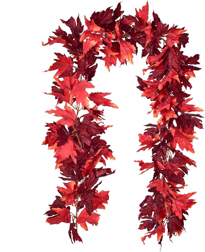 DearHouse 2 Pack Fall Garland Maple Leaf, 5.9Ft/Piece Hanging Vine Garland Artificial Autumn Foliage Garland Thanksgiving Decor for Home Wedding Fireplace Party Christmas (Dark Red)-Ruum Studio Home