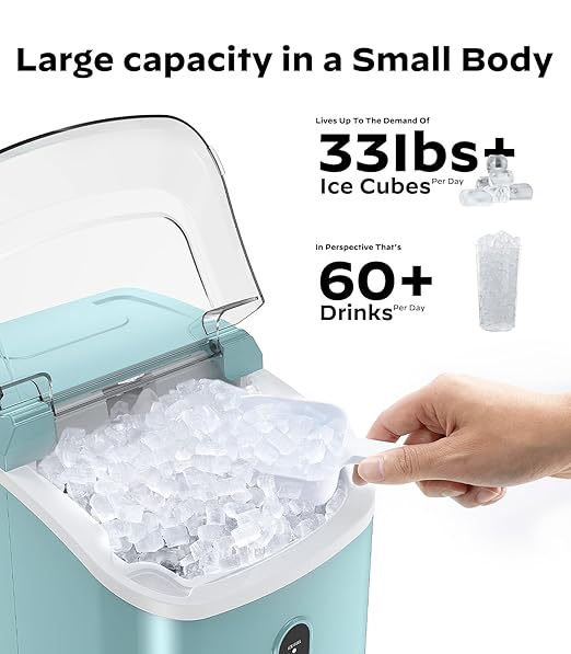 Nugget Ice Maker Countertop, Silonn Chewable Pellet Ice Machine with Self Cleaning Function, Pebble Portable Ice Maker with Ice Scoop for Home Kitchen Office, Green-Ruum Studio Home