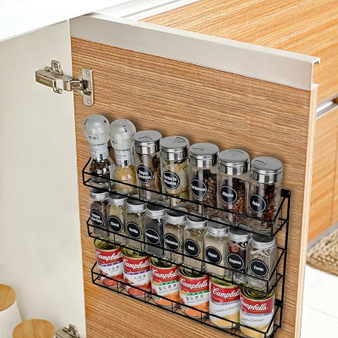 SUFAUY 2 Pack Spice Rack Wall Mount, 3 Tier Narrow Spice Rack Hanging Small Shelf for Cupboard, Black-Ruum Studio Home