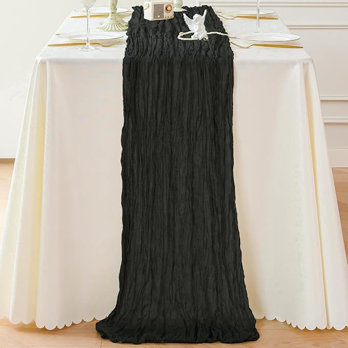 Sioloc Black Cheesecloth Table Runner Fall Autumn Decor for Home 10ft Table Cloth for Wedding Birthday Party Halloween Thanksgiving Decorations-Ruum Studio Home