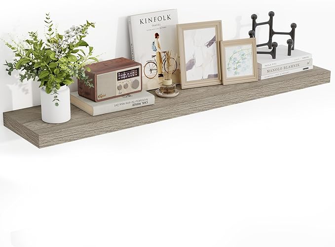 48 Inch Floating Shelves, 3D Textured Wood Grain, 48"x9.25"x1.5" Inch Deep Floating Shelves for Wall, Wooden Shelves for Bathroom, Bedroom, Living Room, Vintage Gray Oak-Ruum Studio Home