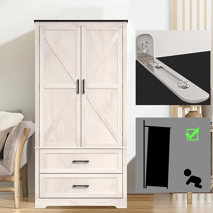 71" Kitchen Pantry Storage Cabinet, Barn Doors Tall Storage Pantry Cabinet with Drawers & Adjustable Shelf, Modern Farmhouse Cupboard Wood Pantry for Kitchen, Living Room, Dining Room, Oak Beige-Ruum Studio Home