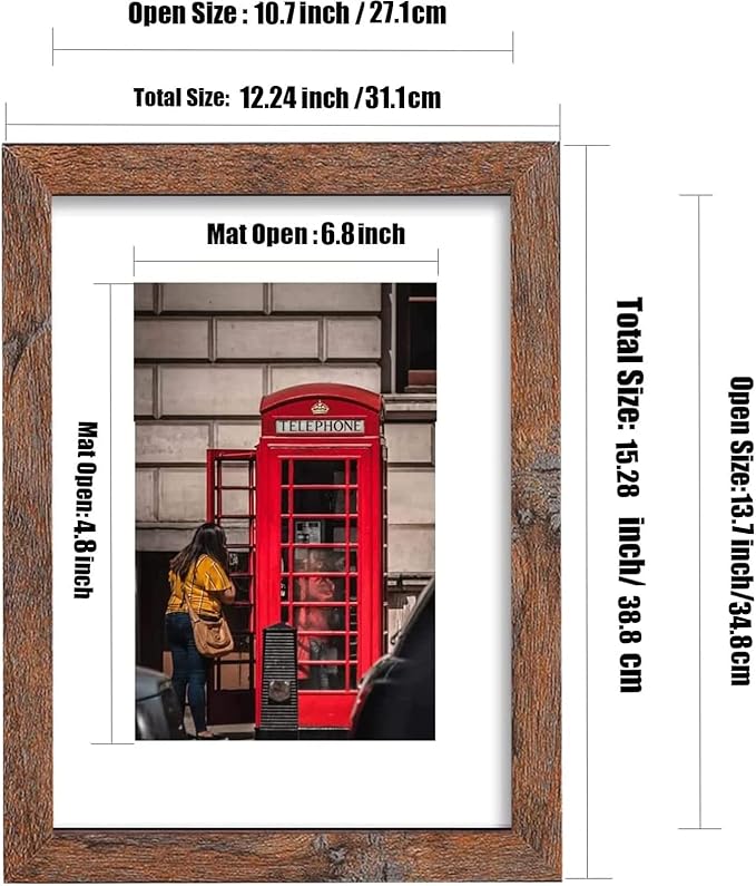 8x10 Picture Frame Set of 6, Display Pictures 5x7 with Mat or 8x10 Without Mat for Wall Mounting, Rustic Brown-Ruum Studio Home