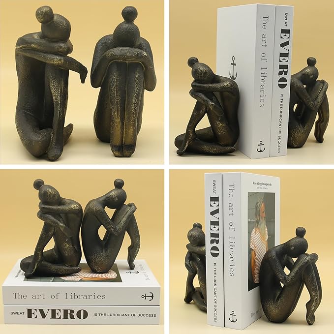 Lukitas Unique Decorative Girl Thinker Bookends, Non-Slip Book Holder, Home Office Bookshelf Decor, Creative Desktop Ornaments for Study Room Hotel Shelves, Resin, 1Pair/2Piece 6.5''-Ruum Studio Home