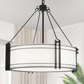 20.4''Drum Chandelier,5-Light Fabric Modern Chandeliers,Black Farmhouse Round Pendant Light Fixture for Dining Room Kitchen Island Living Room Bedroom Hallway-Ruum Studio Home
