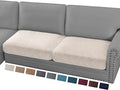 PrinceDeco Velvet Couch Cushion Cover Soft Stretch Cushion Slipcover for Chair Loveseat Sofa Cushion Furniture Protector Seat Cushion Sofa Cover (2 Piece Large Sofa Cushion Covers, Ivory)-Ruum Studio Home