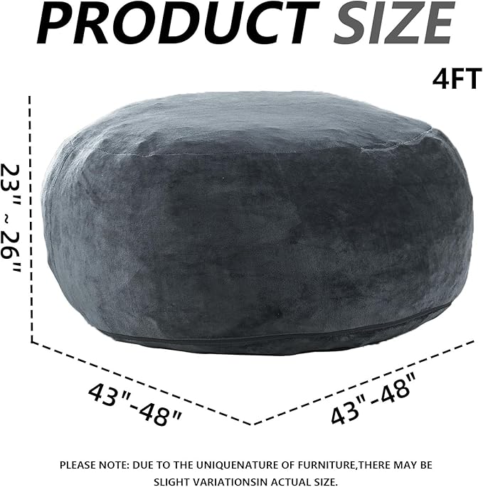 4FT Large Bean Bag Chairs,Big Adult Size Memory Foam Beanbags with Filler Included,Machine Washable Corduroy Cover,Soft Plush Gaming Bing Bag Puff Chair for Dorm, Living Room & Bedroom (Dark Gray)-Ruum Studio Home