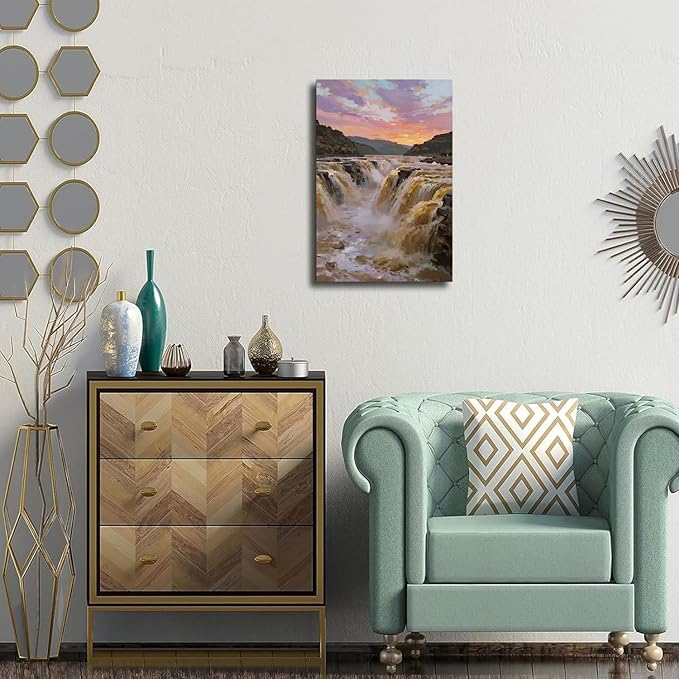 The surging waterfall scenery in the canyon is suitable for posting in the living room bedroom and office landscape posters-Ruum Studio Home