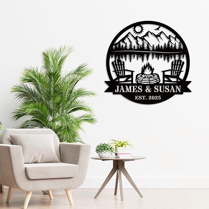 Personalized Camping Signs Custom Outdoor Campfire Metal Sign Custom Mountain Campfire Sign Family Name Sign Personalized Camping Gifts Fire Pit Cabin Campsite Sign(Campfire)-Ruum Studio Home