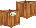IDZO Set of 2 Acacia Wood Flower Planters for Outdoor Plants, Ergonomic Handles, Drainage Holes, Various Sizes, Ideal for Home Décor, Light Cherry-Ruum Studio Home