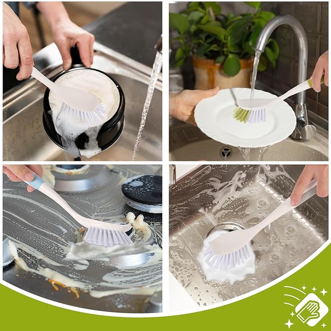 Dish Brush Scrub Brush with Handle - 3 Pack Stiff Bristles Dish Scrubber for Cleaning Pots,Pans,Dishes & Kitchen Sink - Hard Bristles,No Residue-Ruum Studio Home
