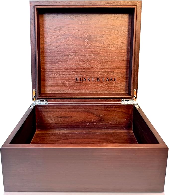 Blake & Lake Wooden Box with Hinged Lid - Solid Walnut Wood Eco Box - Wood Storage Box with Lid - Wooden Keepsake Box - Decorative wooden boxes with lids (Walnut)-Ruum Studio Home