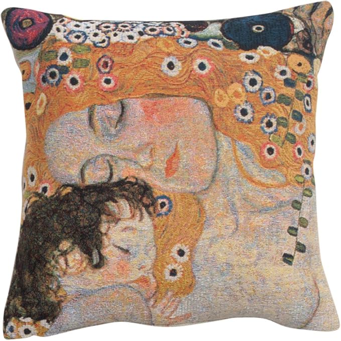C Charlotte Home Furnishings Inc Mother and Child 1 Cushion Cover | Pure Cotton Decorative Cushion Case | Cushion Cover for Indoor Use | 17x17 Inch Cushion Cover for Living Room I by Gustav Klimt-Ruum Studio Home