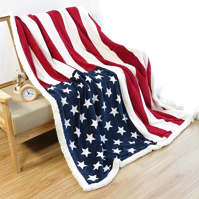 UKELER US Flag Patriotic Sherpa Throw Blanket 50''×60'', American National Flag Fleece Blanket for Bed/Couch/Sofa/Office/Camping, USA Military Veteran July 4th Gift-Ruum Studio Home