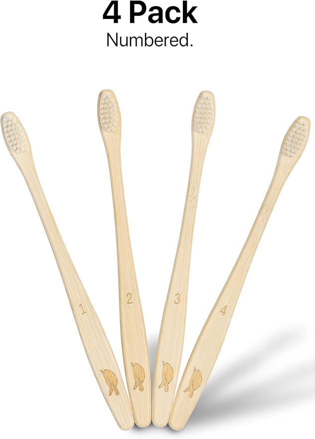 Sea Turtle Plant-Based Bristles, Compact Bamboo Toothbrushes, Soft Natural Toothbrush for Adults (4 Pack)-Ruum Studio Home
