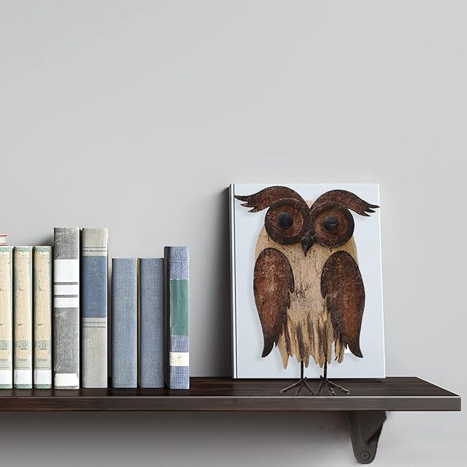 E-View Rustic Owl Figurine - Wood & Iron - Collectible - Home Decor - Brown-Ruum Studio Home