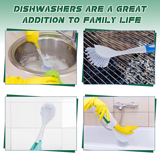 Hsei 20 Pcs Blue and Green Kitchen Scrub Dish Brush Bulk with 11 Inch Anti Slip Handle Cleaning Dish Scrubber with Stiff Bristles Washing Scrub Brushes for Housekeeping for Pots and Pans, Kitchen Sink-Ruum Studio Home