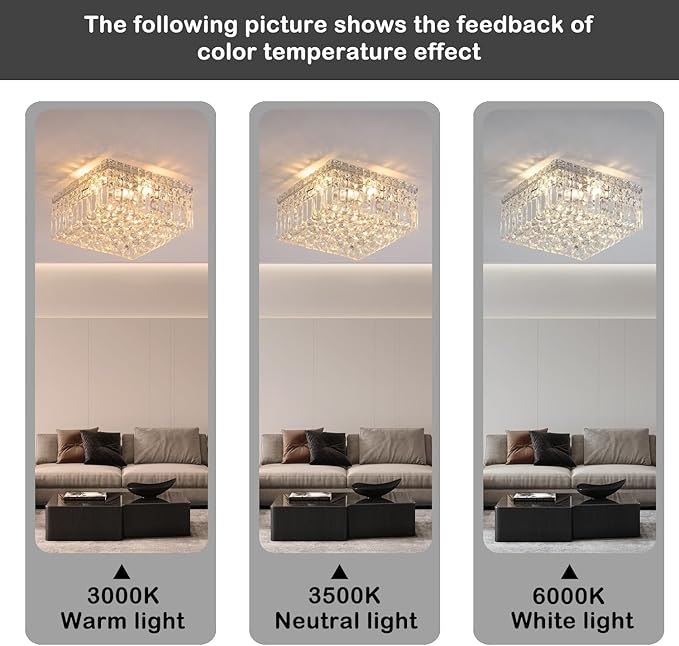 4-Lights Modern Flush Mount Ceiling Light Fixtures,Elegant Crystal Chandelier Pendant Ceiling Lamp for Bedroom,Living Room,Dining Room,Hallway H5.9 x W13.7 x L13.7 (Bulbs Not Included) Square-Ruum Studio Home