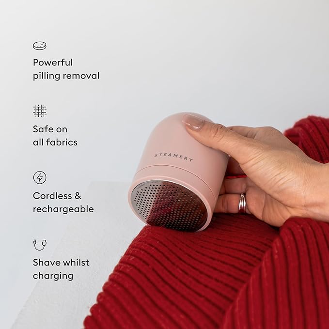Steamery Fabric Shaver Pilo 2, Removes Lint and Pilling from Clothes and Textiles, Rechargeable Lint Remover with USB, Pink-Ruum Studio Home