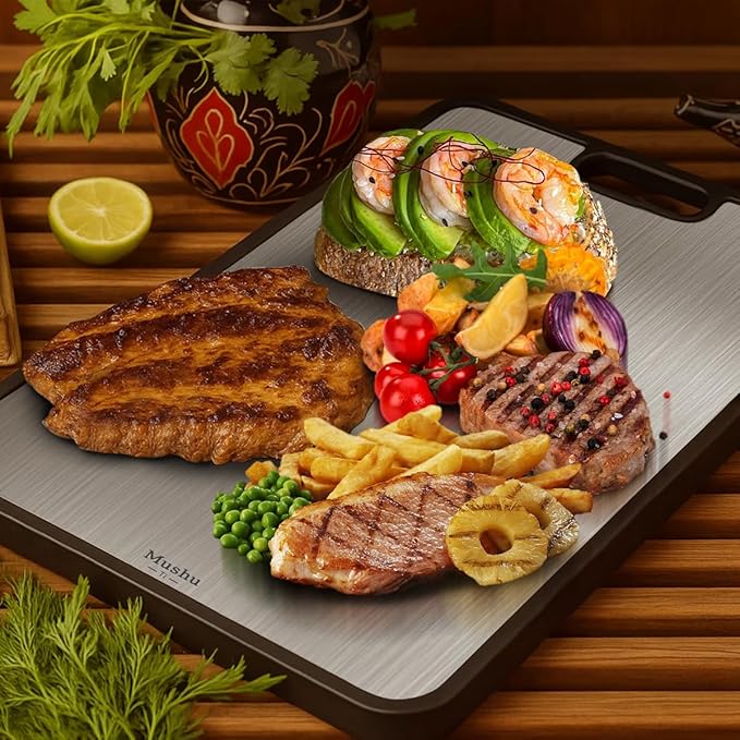 Mushu Titanium Cutting Boards for Kitchen,Upgrated Double Sided Food-Grade 100% Pure Titanium w/Wheat Straw PP Chopping Board for Meat Vegetable Fruit,Easy to Clean,Kitchen Gifts Large Size-Ruum Studio Home