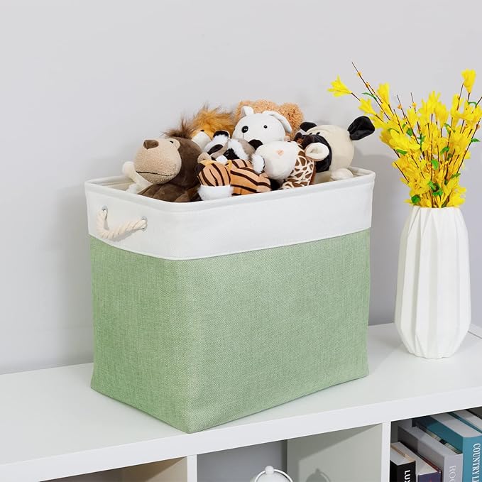 Bidtakay Large Storage Baskets for Nursery Toy Organizer Collapsible Organizing Baskets 17x12x15 In Green Canvas Bins for Organizing Set of 2 Clothes Decorative Baskets for Home Office Room Decor-Ruum Studio Home