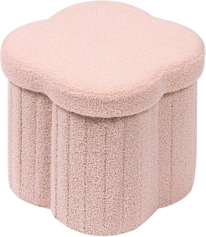 B FSOBEIIALEO Storage Ottoman Cube, Flowers Shaped Ottomans with Storage Foot Stool Footrest for Lving Room, Boucle Ottoman Seat for Dorm Room,Faux Teddy Fur, Pink 12.6"x12.6"x12.6"-Ruum Studio Home