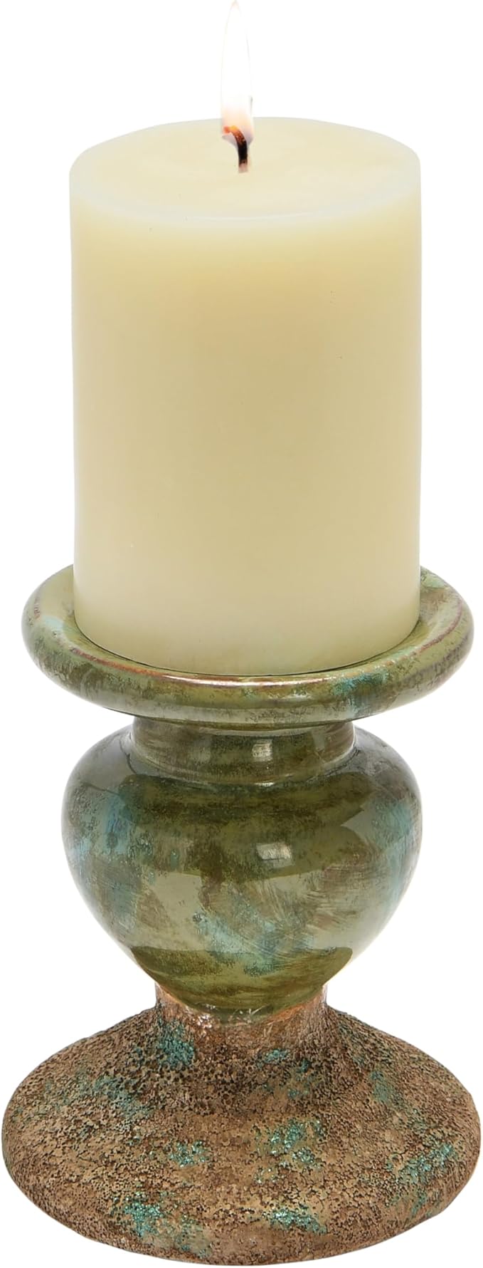 Creative Co-Op 2-Tone Sculptural Terracotta Pillar Candle Holder, Distressed Green-Ruum Studio Home