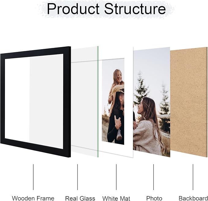 12x12 Picture Frame Set of 4, 12 x 12 Wood Photo Frames with Mat for 10x10 or 30x30cm Diamond Painting Art, Wooden Frame with Real Glass Cover for Wall and Tabletop Display,Black-Ruum Studio Home