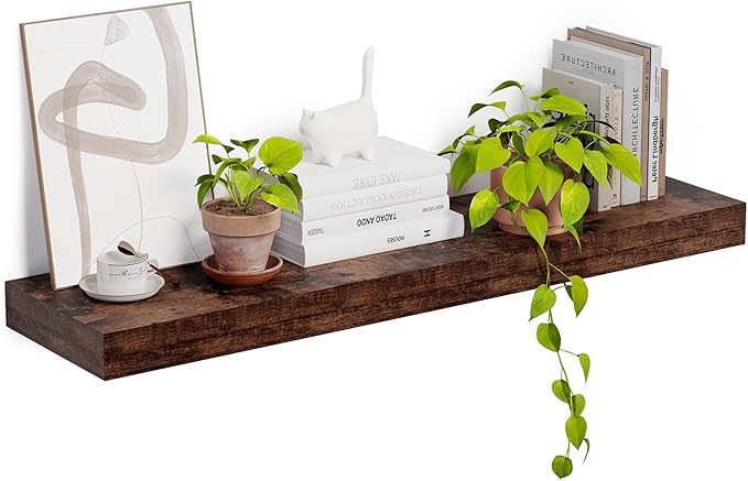 Heimlove 12 Inch Deep Floating Shelves, 48 x 12 inches Long, Large Display & Storage Shelf, Rustic Wood Wall Shelves for Fireplace Mantel, Set of 1(Rustic Brown)-Ruum Studio Home