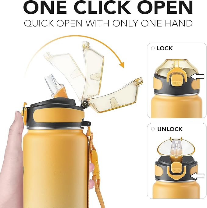 Enerbone 32 oz Insulated Water Bottle, Stainless Steel Bottle with Carrying Strap, Double-Wall Vacuum Insulation Design, Leakproof Sports Bottle with Straw, Keep Drinks Cold or Hot for Hours-Ruum Studio Home