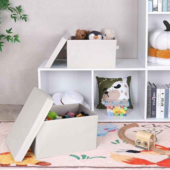 WUIKE 3 Pack Large Fabric Storage Baskets with Cover for Bedroom, Closet Storage Bins with Lids for Clothes, Towel, Blanket, Purse, Hats-Ruum Studio Home