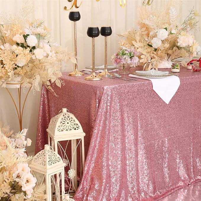 SquarePie Sequin Tablecloth 60 x 120 Inch Fuchsia Pink Sparkly Table Linen for Wedding Party-Ruum Studio Home