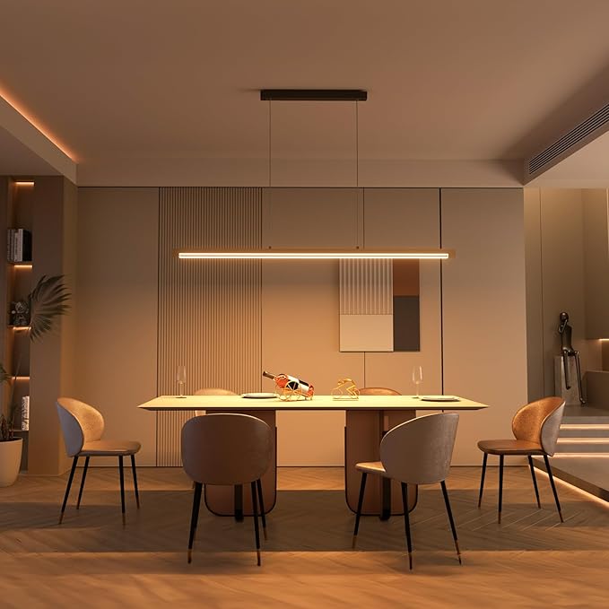 54" Linear Pendant Light Aluminum, 40W Gold Dimmable Kitchen Island Lighting with Remote & App Control, Adjustable CCT (3000K-6000K), Modern Chandelier for Home Office Dining Room Study-Ruum Studio Home