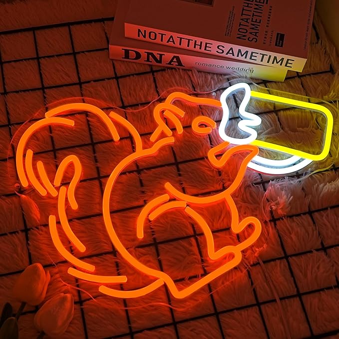 Squirrel Beer Neon Sign for Wall Decor Bar Neon Light Orange Squirrel Drinking Wine Led Light Animal LED Sign Dimmable LED Neon Light for Bar Bedroom Kidsroom Business Game Room-Ruum Studio Home