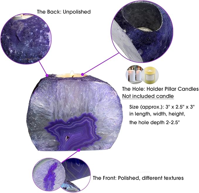 AMOYSTONE Purple Agate Rock Stone Candle Stand Cut Base 1.5-2.5 Lbs for Home Décor-Ruum Studio Home