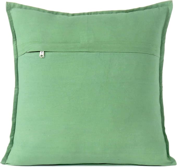 Eyes of India Embroidered Decorative Boho Throw Pillow Cover with Mirrors, Handmade Bohemian Accent Cushion Case for Sofa Couch Bedroom Living Room (Green, 24" x 24")-Ruum Studio Home