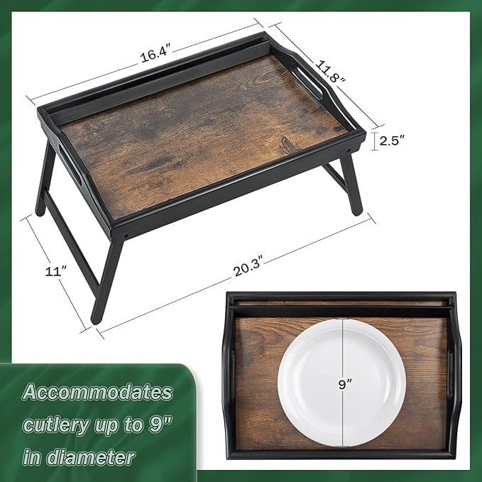 2 Pack Bed Tray Table Breakfast Trays Serving Tray Bamboo Bed Laptap Floding Legs with Handles and Phone Holders-Ruum Studio Home