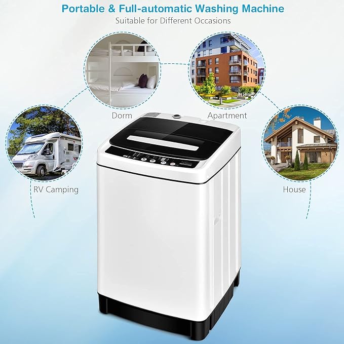 Giantex Portable Washing Machine, 2 in 1 Full Automatic Laundry Washer 1.5Cu.Ft 11lbs Capacity Washing and Spinning Combo 8 Programs 10 Water Levels Energy Saving Top Load Washer for Apartment Dorm-Ruum Studio Home