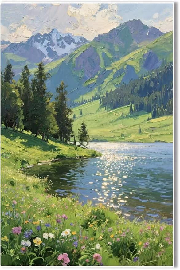 The scenery of mountain streams and green meadows is suitable for living rooms bedrooms offices landscape posters and wall paintings-Ruum Studio Home