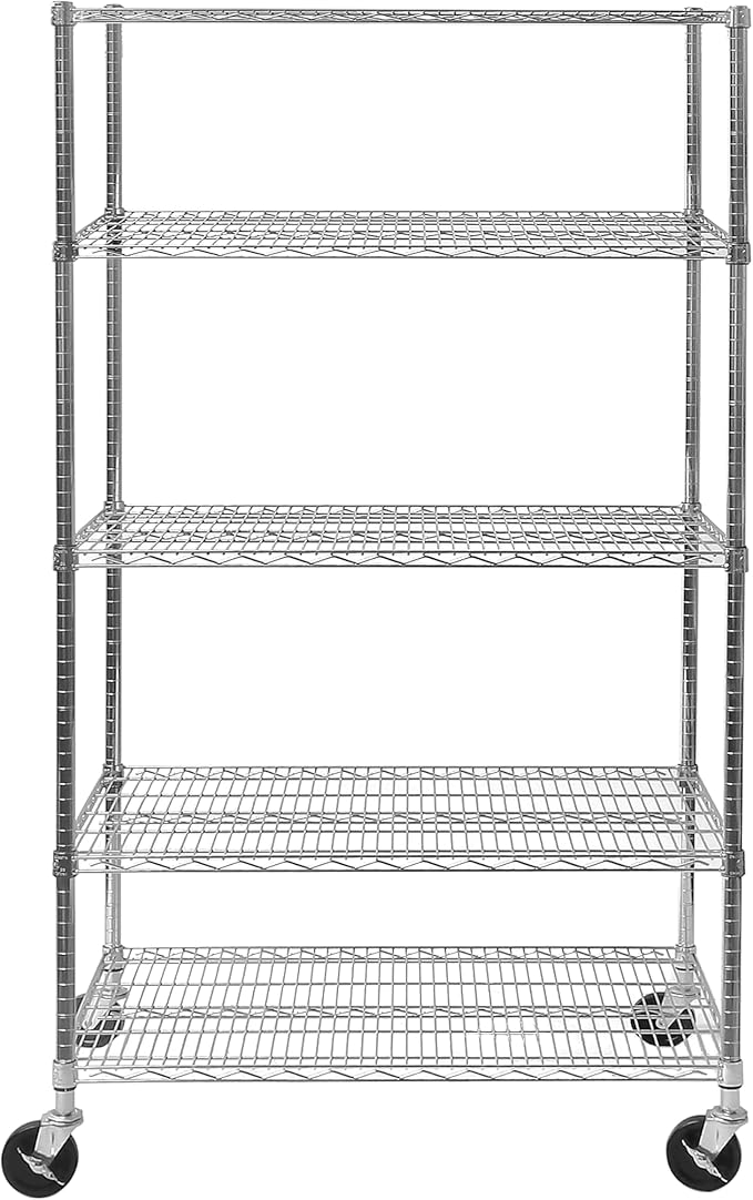 Seville Classics UltraDurable Heavy Duty NSF Solid Steel Wire Rack Storage Unit Organizer for Garage, Warehouse, Office, Restaurant, Classroom, Kitchen, 5-Tier Shelving, 48" W x 24" D-Ruum Studio Home