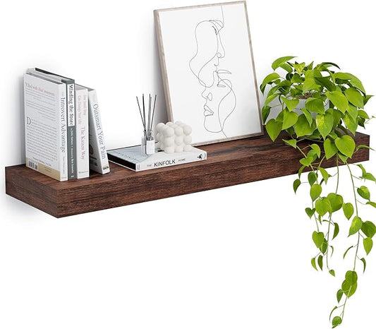 Heimlove 12" Deep Floating Shelves, 36 x 12 Inch Wall Mounted Long Floating Shelf with Invisible Brackets, for Home Decor, Bedroom, Kitchen, Living Room, Bathroom - 1 Pack, Rustic Brown-Ruum Studio Home