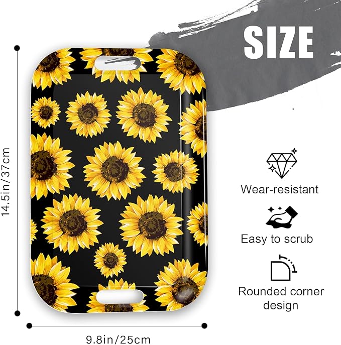 Serving Trays with Handles, 14.5 x 9.8 inch Rectangular Plastic Tray for Restaurant, Kitchen, Sunflower Black Background-Ruum Studio Home